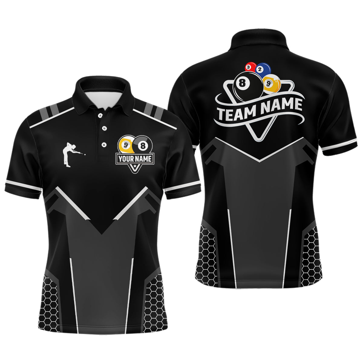 Personalized 8 Ball & 9 Ball Pool Billiard Polo, 1/4 Zip For Men Custom Team Billiard Jersey |White TDM3547