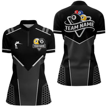 Load image into Gallery viewer, Personalized 8 Ball &amp; 9 Ball Pool Billiard Polo, 1/4 Zip For Women Custom Team Billiard Jersey |White TDM3547