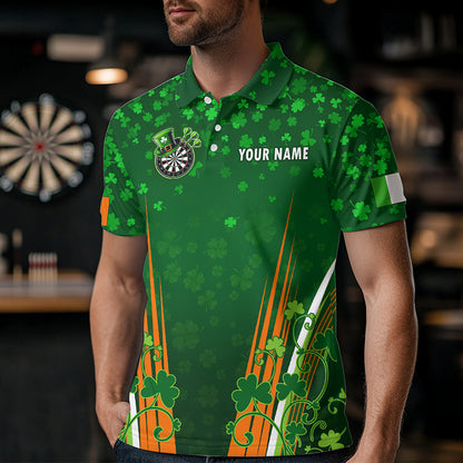 Personalized Luckiest Green Shamrock Skull Dart Shirts For Men Custom St Patrick Day Dart Jerseys TDM3554