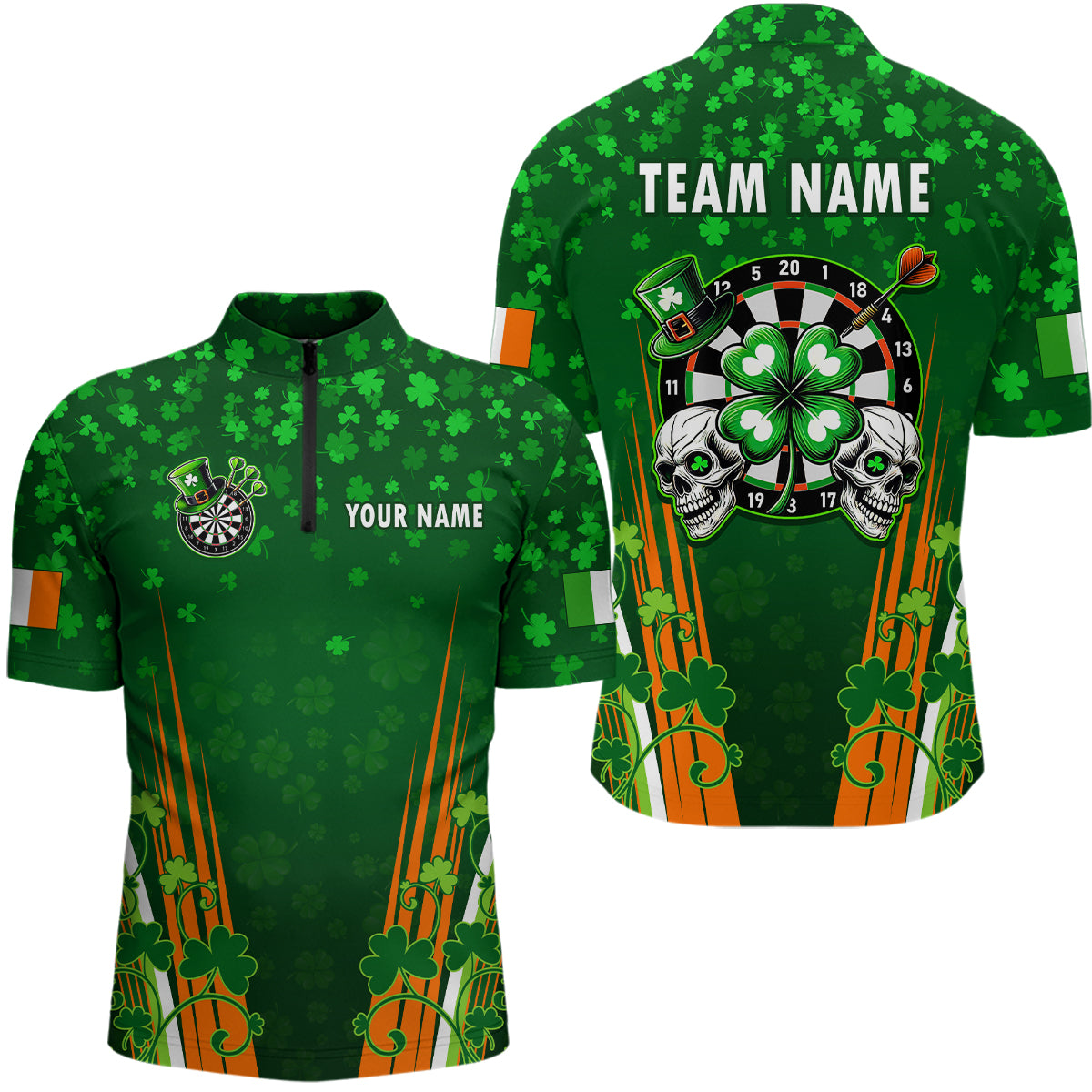 Personalized Luckiest Green Shamrock Skull Dart Shirts For Men Custom St Patrick Day Dart Jerseys TDM3554