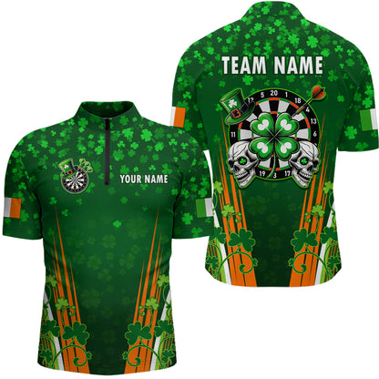 Personalized Luckiest Green Shamrock Skull Dart Shirts For Men Custom St Patrick Day Dart Jerseys TDM3554