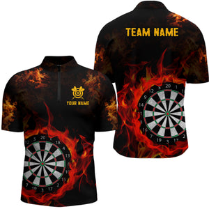 Fire Flame Dartboard Men Dart Quarter-Zip Shirt Custom Darts Shirts For Team Dart Jerseys TDM1226