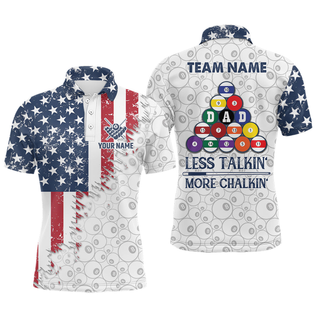 Less Talkin' More Chalkin' US Flag Billiard Shirts For Men Custom Father's Day Billiard Gift Idea TDM1607