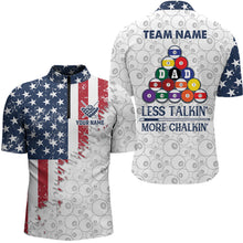 Load image into Gallery viewer, Less Talkin&#39; More Chalkin&#39; US Flag Billiard Shirts For Men Custom Father&#39;s Day Billiard Gift Idea TDM1607