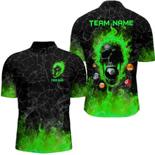 Load image into Gallery viewer, Billiards 8 Ball Flame Skull Fire Custom Pool Shirts For Men, Unique League Billiard Jerseys |Green TDM2010