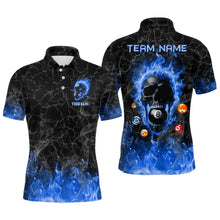 Load image into Gallery viewer, Billiards 8 Ball Flame Skull Fire Custom Pool Shirts For Men, Unique League Billiard Jerseys |Blue TDM2011