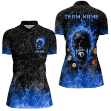 Load image into Gallery viewer, Billiards 8 Ball Flame Skull Fire Custom Pool Shirts For Women, Unique League Billiard Jerseys |Blue TDM2011