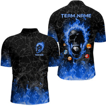 Load image into Gallery viewer, Billiards 8 Ball Flame Skull Fire Custom Pool Shirts For Men, Unique League Billiard Jerseys |Blue TDM2011