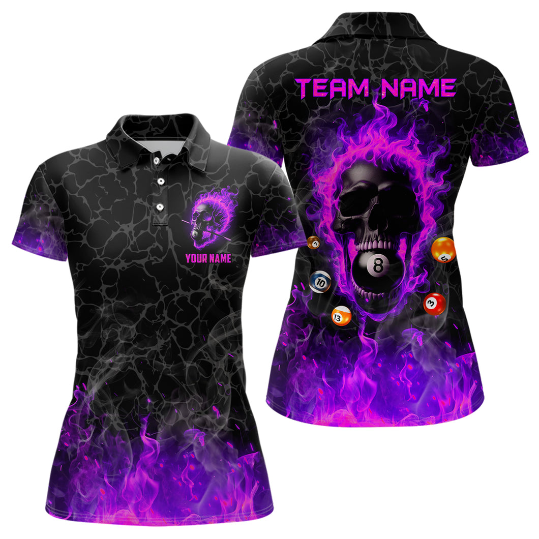 Billiards 8 Ball Flame Skull Fire Custom Pool Shirts For Women, Unique League Billiard Jersey |Purple TDM2012