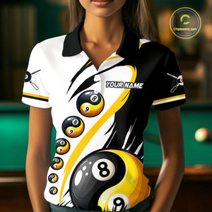 Personalized Yin-Yang Billiard Shirt For Women Custom 8 & 9 Ball Funny Pool Team Jersey |Yellow TDM4572