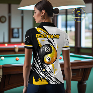 Personalized Yin-Yang Billiard Shirt For Women Custom 8 & 9 Ball Funny Pool Team Jersey |Yellow TDM4572