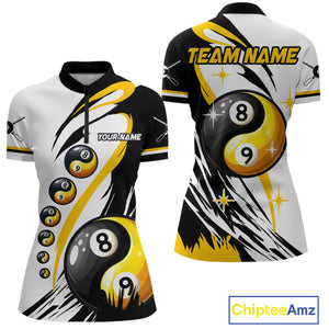 Personalized Yin-Yang Billiard Shirt For Women Custom 8 & 9 Ball Funny Pool Team Jersey |Yellow TDM4572