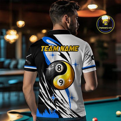 Personalized Yin-Yang Billiard Shirt For Men Custom 8 & 9 Ball Funny Pool Team Jersey |Blue TDM4573
