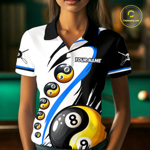 Personalized Yin-Yang Billiard Shirt For Women Custom 8 & 9 Ball Funny Pool Team Jersey |Blue TDM4573