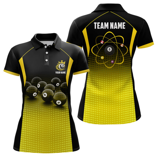 Personalized Billiard Balls Pool With Yellow Black Gradient Billiard Polo Shirts For Women TDM0091