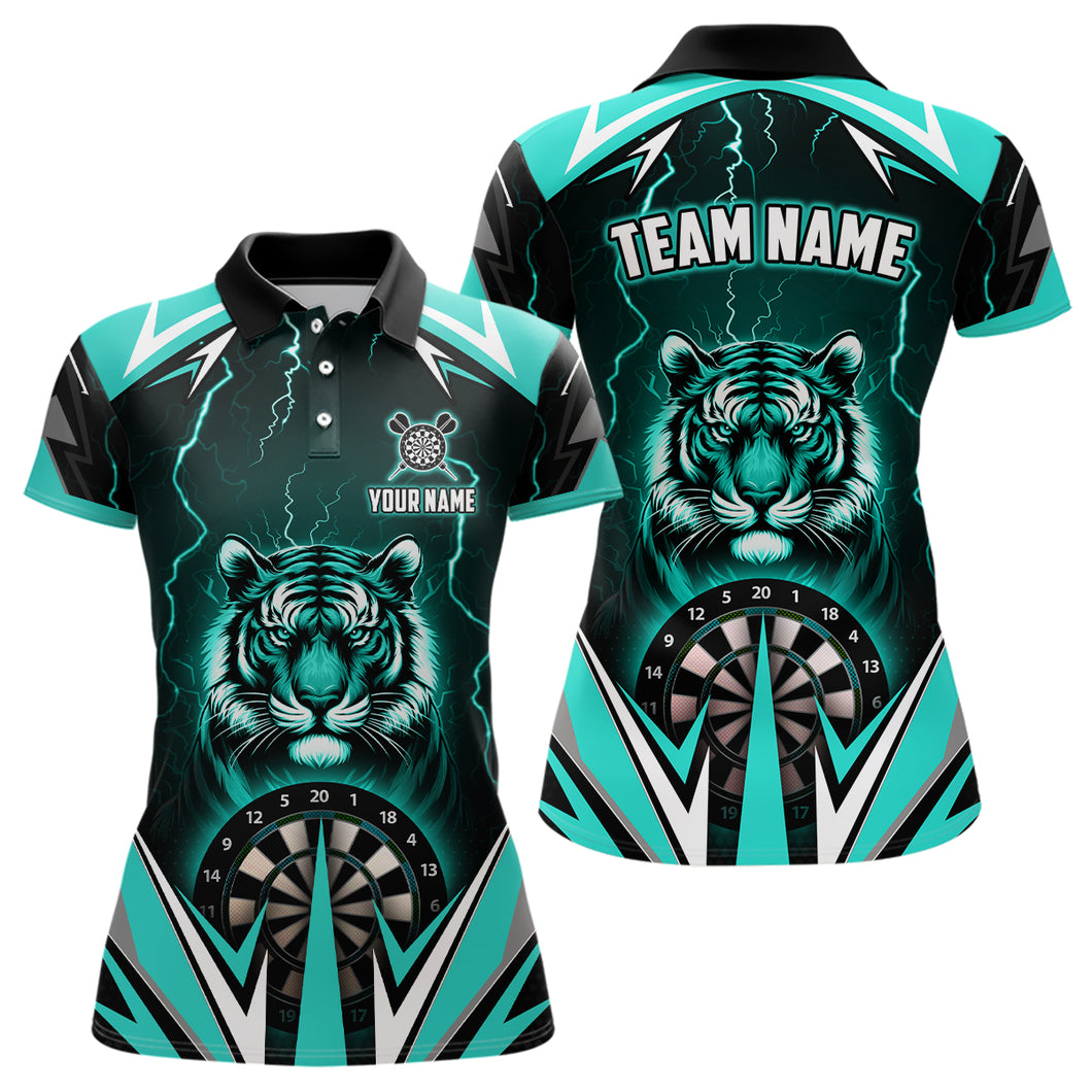 Personalized Tiger 3D Printed Darts Shirts For Women Custom Thunder Lightning Turquoise Darts  Jersey TDM2478