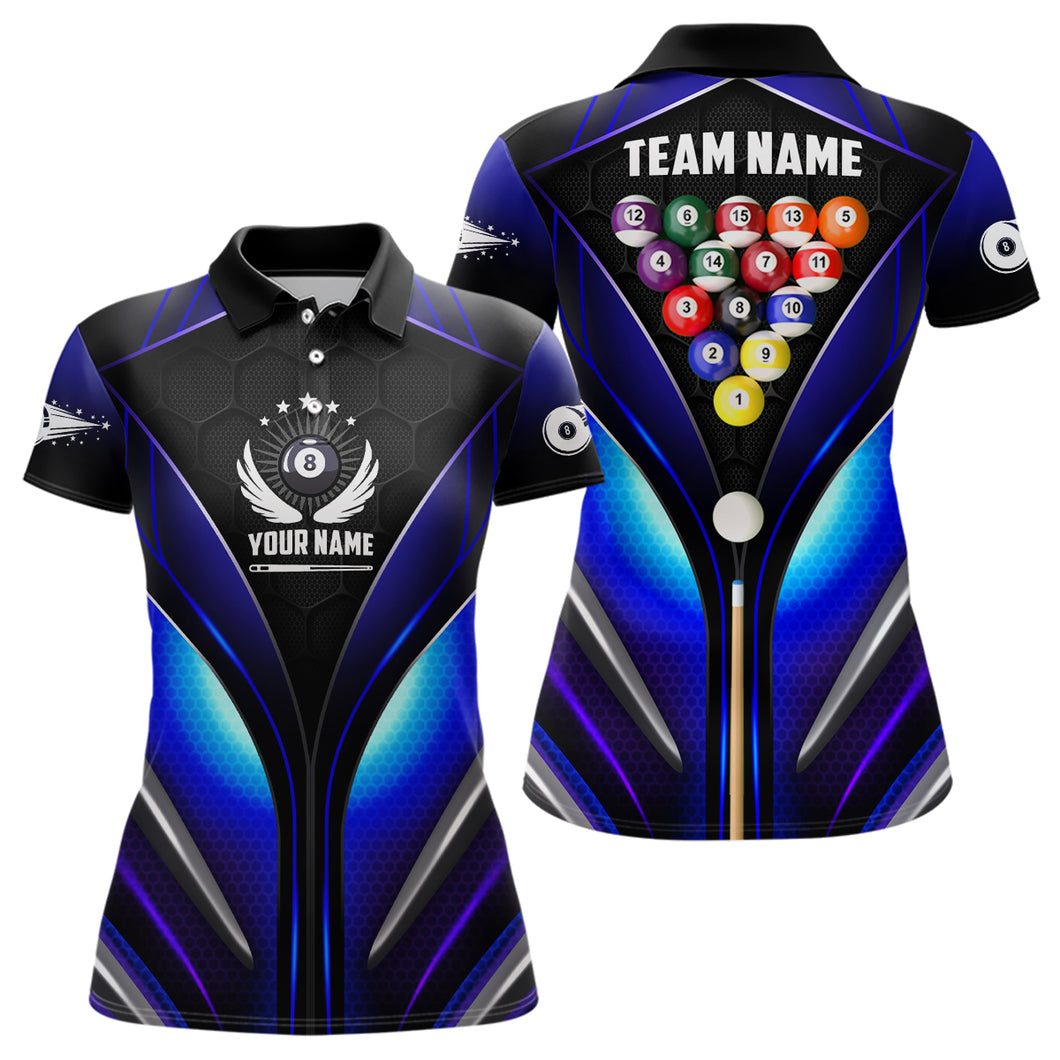 Custom Billiard Balls Snooker Women's Billiard Shirts Custom Team Name Billiard Jerseys | Blue TDM0353