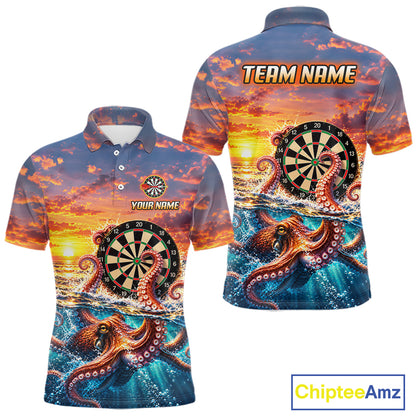 Personalized Octopus Sunset Ocean Darts Shirt For Men Custom Darts Team Jersey, Darts Gifts TDM7855