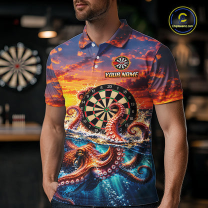 Personalized Octopus Sunset Ocean Darts Shirt For Men Custom Darts Team Jersey, Darts Gifts TDM7855