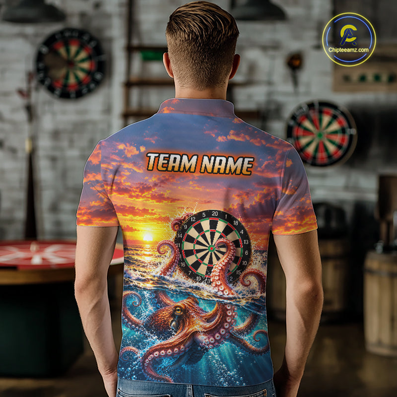 Personalized Octopus Sunset Ocean Darts Shirt For Men Custom Darts Team Jersey, Darts Gifts TDM7855