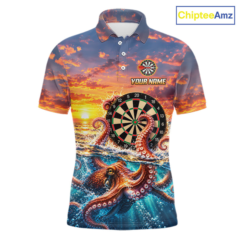 Personalized Octopus Sunset Ocean Darts Shirt For Men Custom Darts Team Jersey, Darts Gifts TDM7855