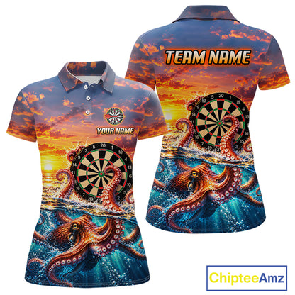 Personalized Octopus Sunset Ocean Darts Shirt For Women Custom Darts Team Jersey, Darts Gifts TDM7855