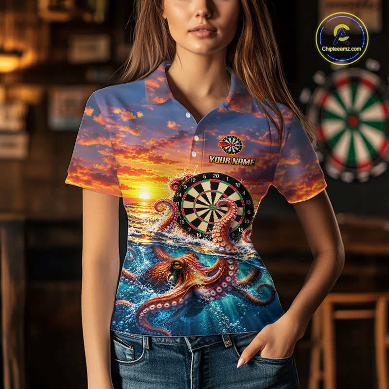 Personalized Octopus Sunset Ocean Darts Shirt For Women Custom Darts Team Jersey, Darts Gifts TDM7855