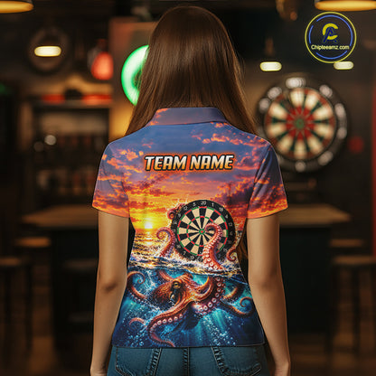 Personalized Octopus Sunset Ocean Darts Shirt For Women Custom Darts Team Jersey, Darts Gifts TDM7855