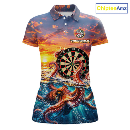 Personalized Octopus Sunset Ocean Darts Shirt For Women Custom Darts Team Jersey, Darts Gifts TDM7855