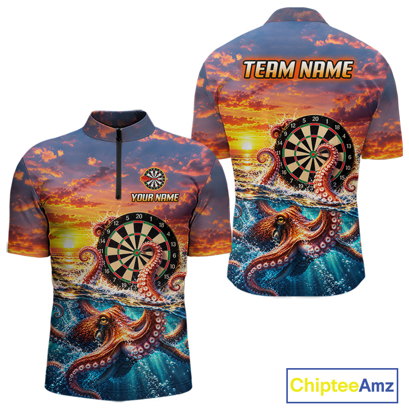 Personalized Octopus Sunset Ocean Darts Shirt For Men Custom Darts Team Jersey, Darts Gifts TDM7855