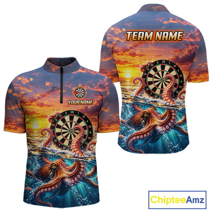 Personalized Octopus Sunset Ocean Darts Shirt For Men Custom Darts Team Jersey, Darts Gifts TDM7855