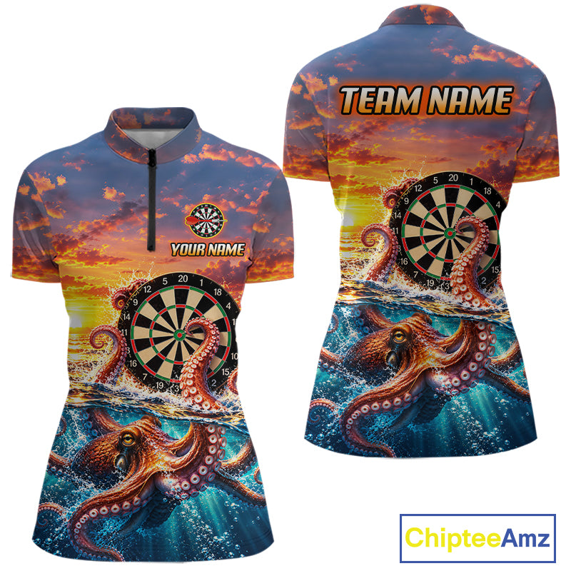 Personalized Octopus Sunset Ocean Darts Shirt For Women Custom Darts Team Jersey, Darts Gifts TDM7855