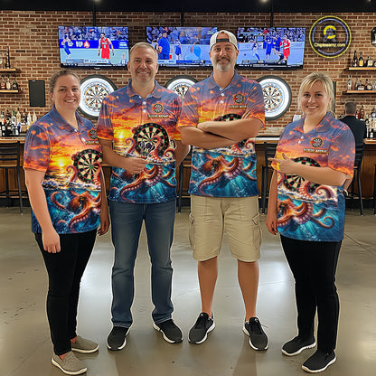 Personalized Octopus Sunset Ocean Darts Shirt For Women Custom Darts Team Jersey, Darts Gifts TDM7855
