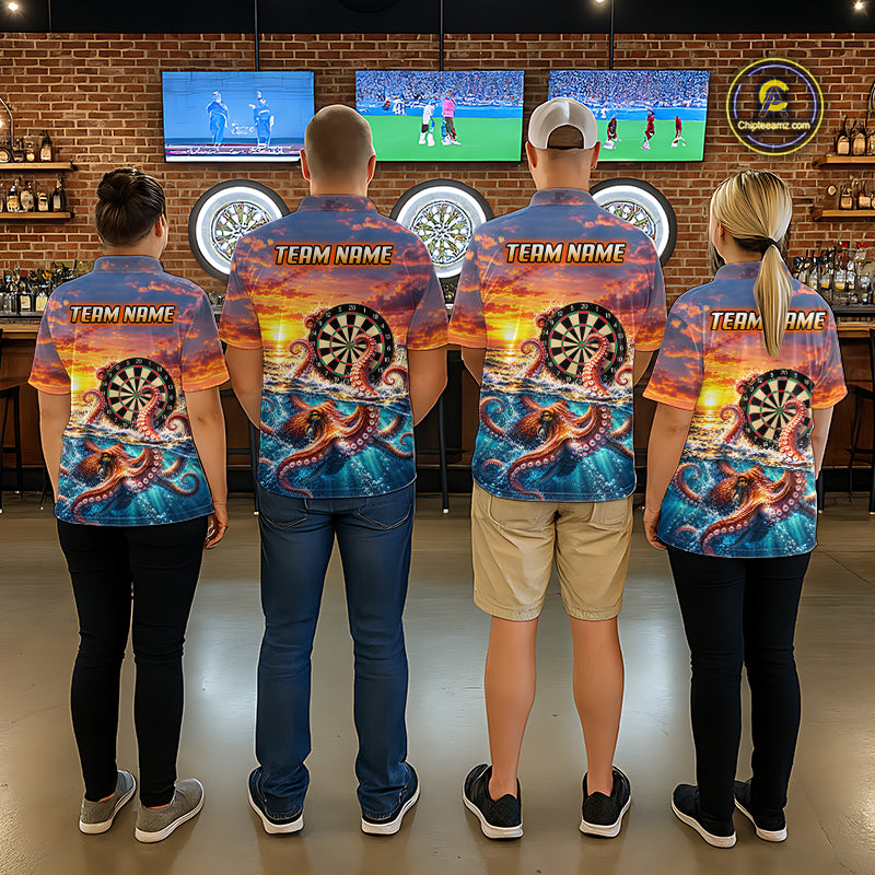 Personalized Octopus Sunset Ocean Darts Shirt For Women Custom Darts Team Jersey, Darts Gifts TDM7855
