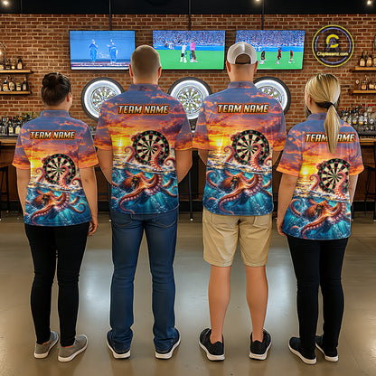 Personalized Octopus Sunset Ocean Darts Shirt For Women Custom Darts Team Jersey, Darts Gifts TDM7855