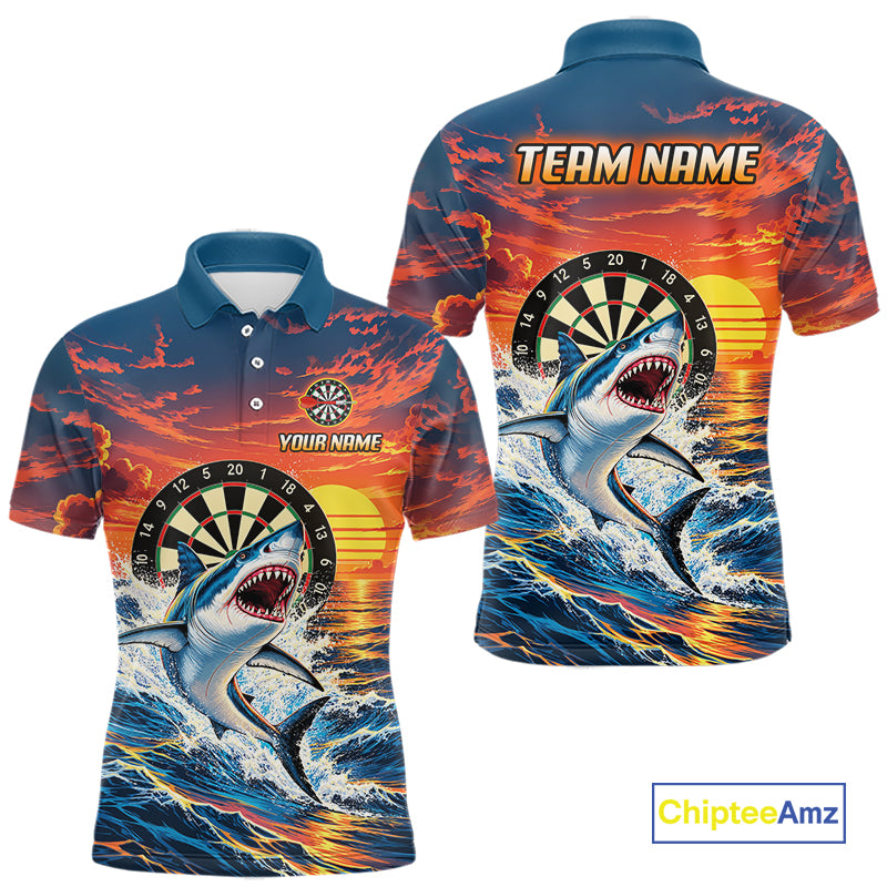 Personalized Funny Shark Sunset Ocean Darts Shirt For Men Custom Darts Team Jersey, Darts Gifts TDM7856