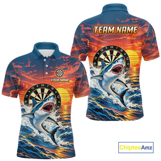 Personalized Funny Shark Sunset Ocean Darts Shirt For Men Custom Darts Team Jersey, Darts Gifts TDM7856