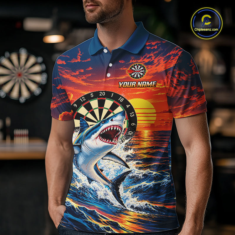 Personalized Funny Shark Sunset Ocean Darts Shirt For Men Custom Darts Team Jersey, Darts Gifts TDM7856