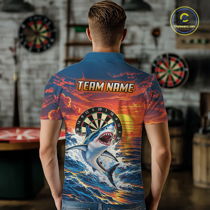 Personalized Funny Shark Sunset Ocean Darts Shirt For Men Custom Darts Team Jersey, Darts Gifts TDM7856