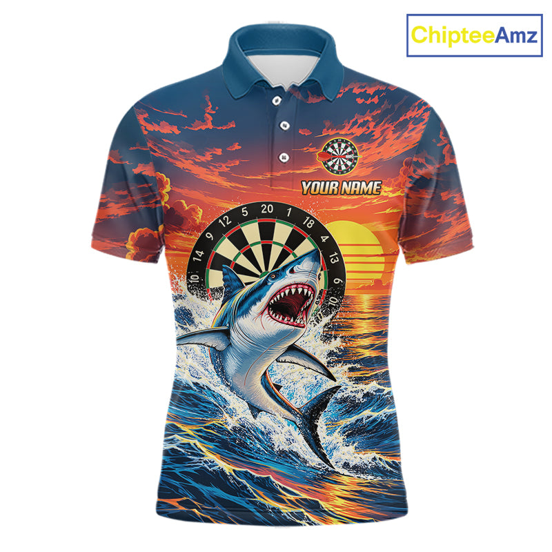 Personalized Funny Shark Sunset Ocean Darts Shirt For Men Custom Darts Team Jersey, Darts Gifts TDM7856