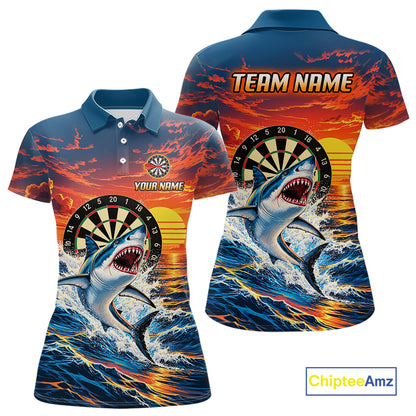 Personalized Funny Shark Sunset Ocean Darts Shirt For Women Custom Darts Team Jersey, Darts Gifts TDM7856