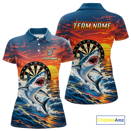 Personalized Funny Shark Sunset Ocean Darts Shirt For Women Custom Darts Team Jersey, Darts Gifts TDM7856