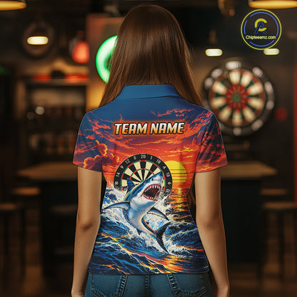 Personalized Funny Shark Sunset Ocean Darts Shirt For Women Custom Darts Team Jersey, Darts Gifts TDM7856