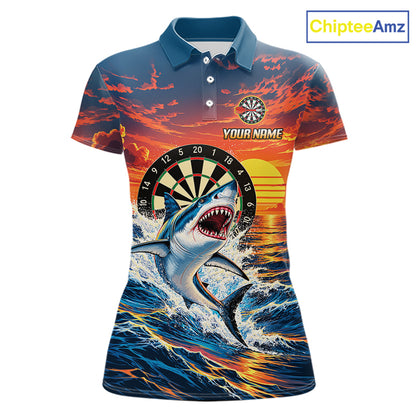 Personalized Funny Shark Sunset Ocean Darts Shirt For Women Custom Darts Team Jersey, Darts Gifts TDM7856