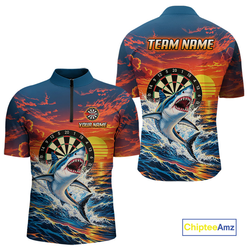 Personalized Funny Shark Sunset Ocean Darts Shirt For Men Custom Darts Team Jersey, Darts Gifts TDM7856