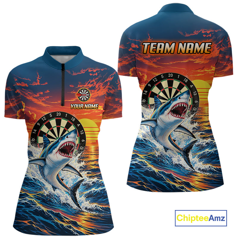 Personalized Funny Shark Sunset Ocean Darts Shirt For Women Custom Darts Team Jersey, Darts Gifts TDM7856