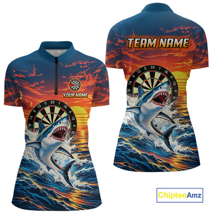 Personalized Funny Shark Sunset Ocean Darts Shirt For Women Custom Darts Team Jersey, Darts Gifts TDM7856