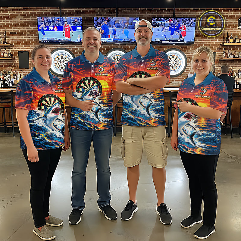 Personalized Funny Shark Sunset Ocean Darts Shirt For Men Custom Darts Team Jersey, Darts Gifts TDM7856