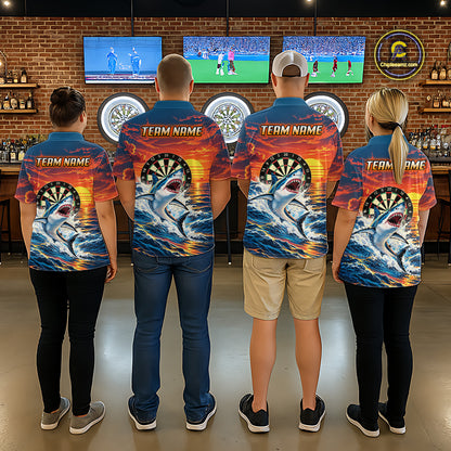 Personalized Funny Shark Sunset Ocean Darts Shirt For Men Custom Darts Team Jersey, Darts Gifts TDM7856