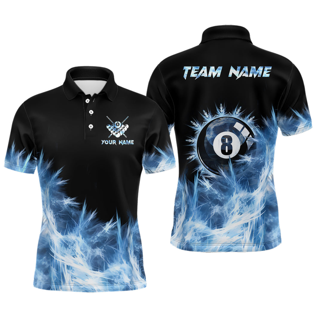 Blue Icy Light 8 Ball Pool Billiard Polo & Quarter Zip For Men Custom Billiard Team Shirts Jerseys TDM3222